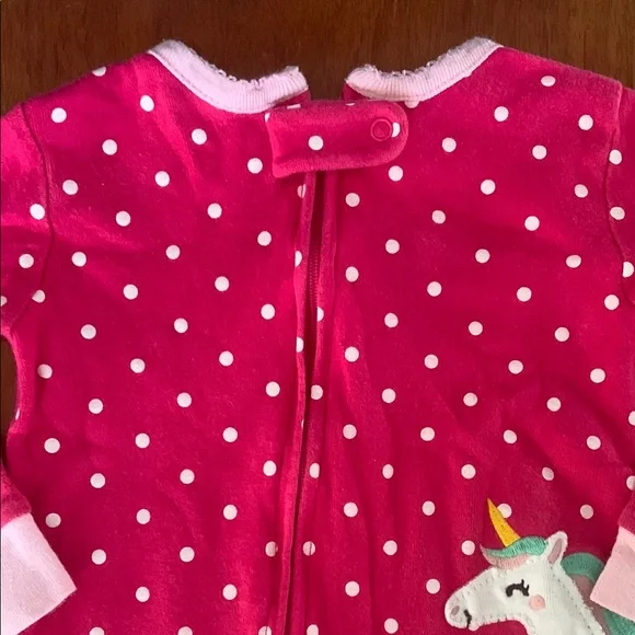 🍊5/$25 Carter's Pink and White Footies with Unicorn Design size 12m - Picture 7 of 8